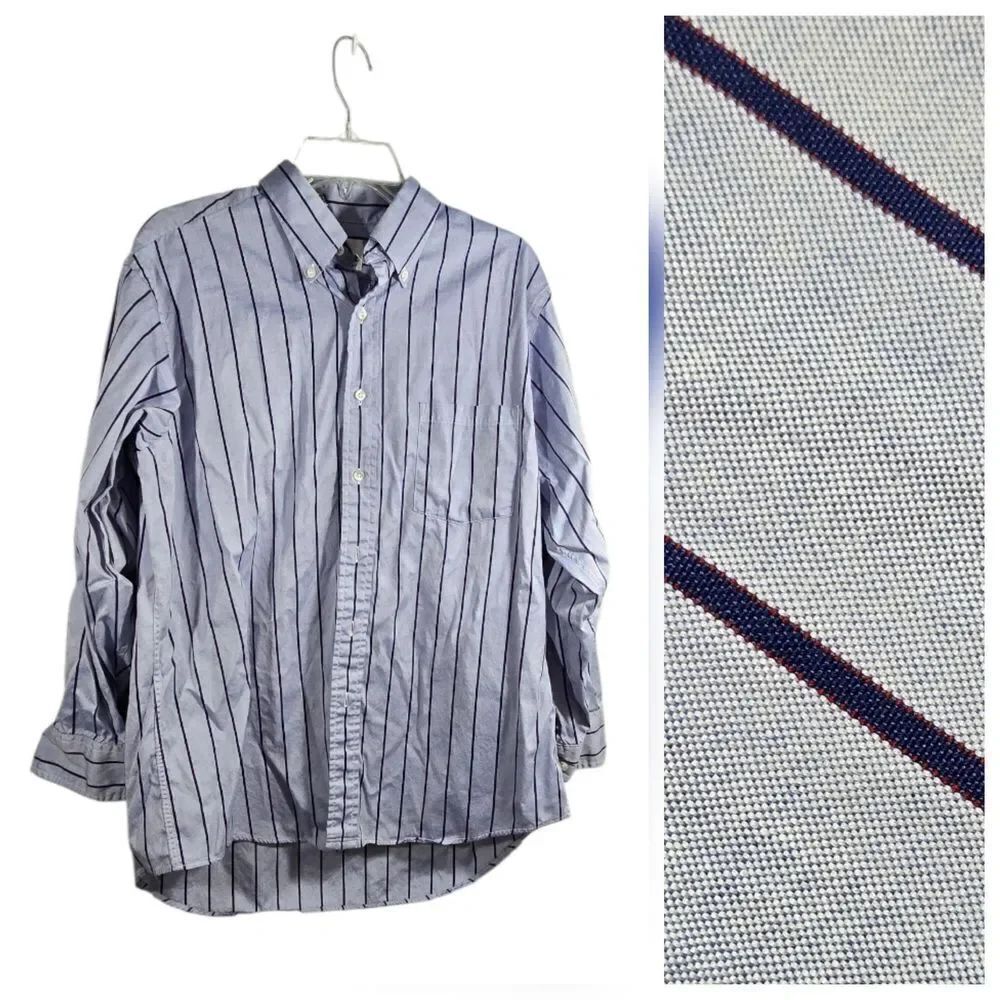 Van Heusen Men's 16.5 32/33 Blue Stripe Dress Shirt Long Sleeve Pinpoint Oxford